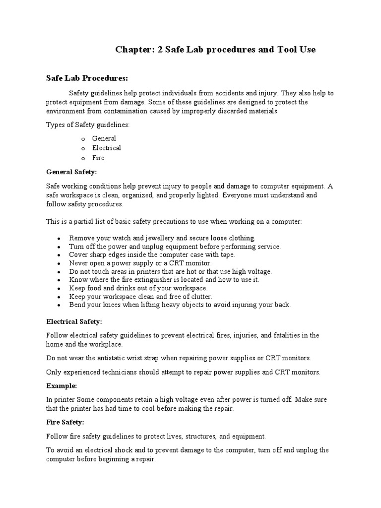 Chapter 2 Safe Lab Procedures and Tool Use Download Free PDF