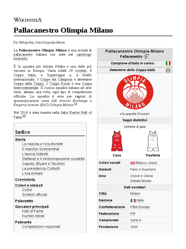 Pallacanestro Olimpia Milano PDF