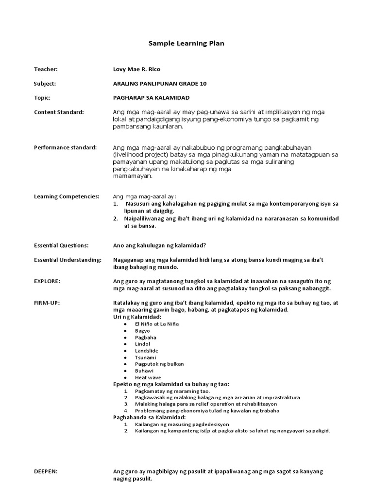 Ap 10 Learning Plan | PDF
