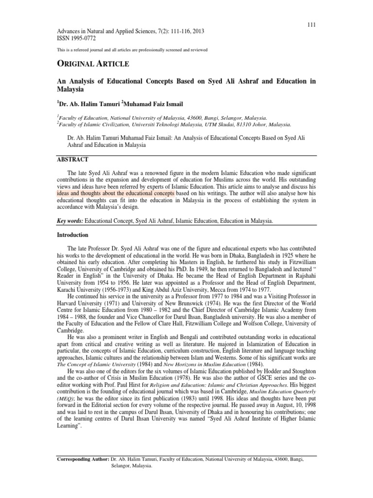 Dr Ab Halim Tamuri And Muhamad Faiz Ismail An Analysis Of