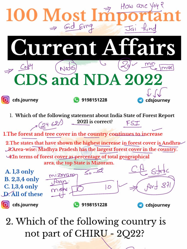 Key Current Affairs for CDS & NDA 2022 | PDF