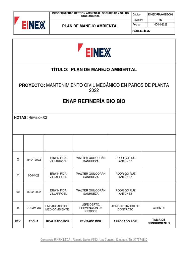 Plan de Manejo Ambiental EINEX 2022 | PDF | Residuos | Entorno natural