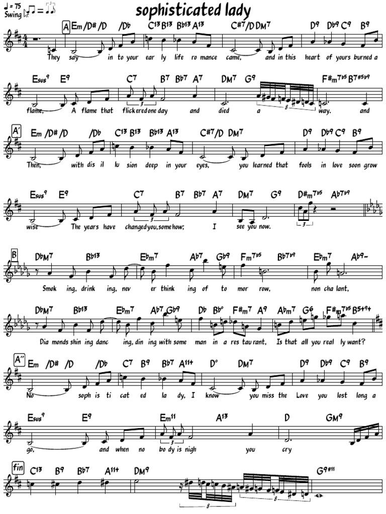 ボーカル　ビッグバンド譜面：SOPHISTICATED LADY Sophisticated lady – Duke Ellington Sheet Music with Chords