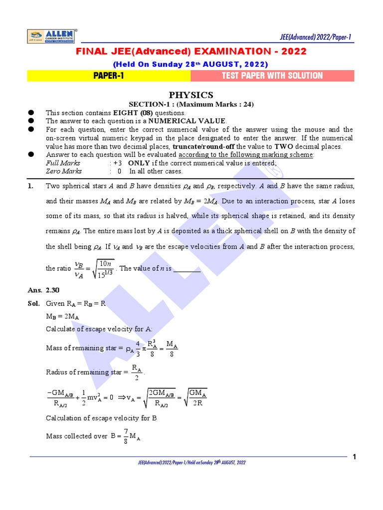 Paper 1 With Solution Physics | PDF | Atomic Nucleus | Capacitor