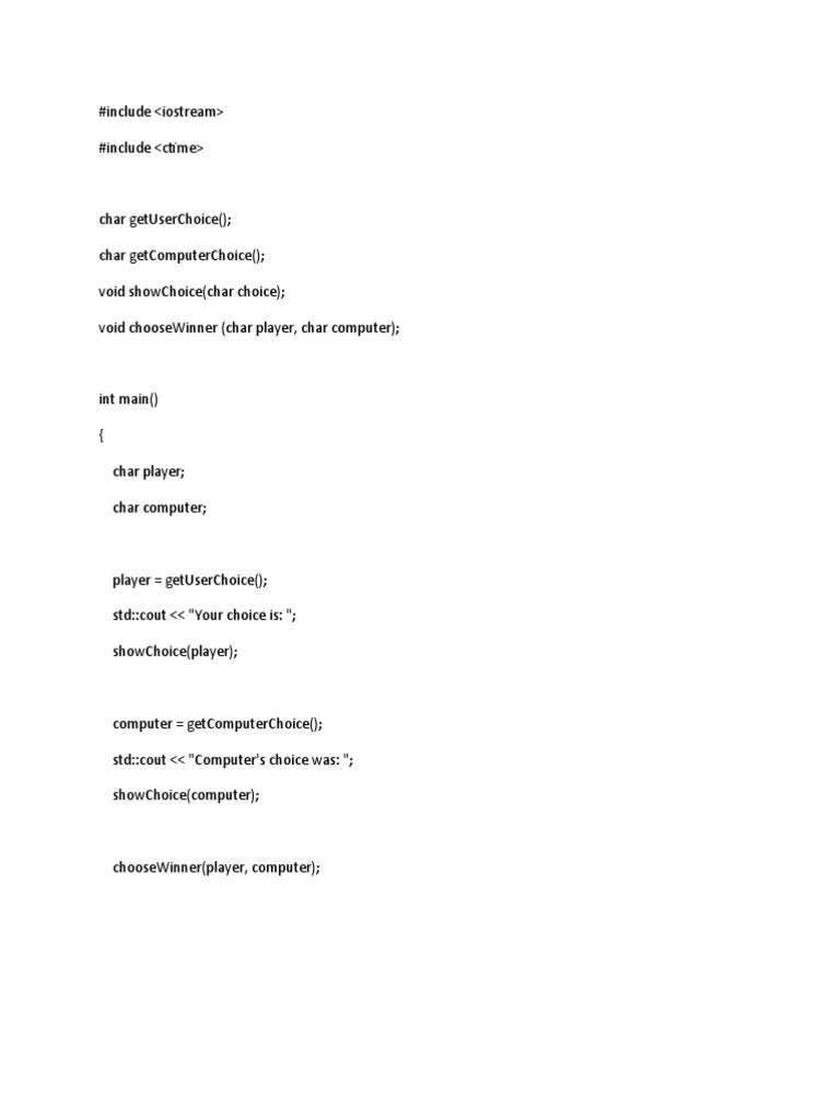 C++ Rock Paper Scissors Game Code | PDF