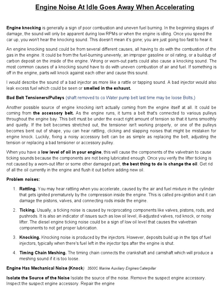 Engine Noise at Idle Goes Away When Accelerating PDF Internal