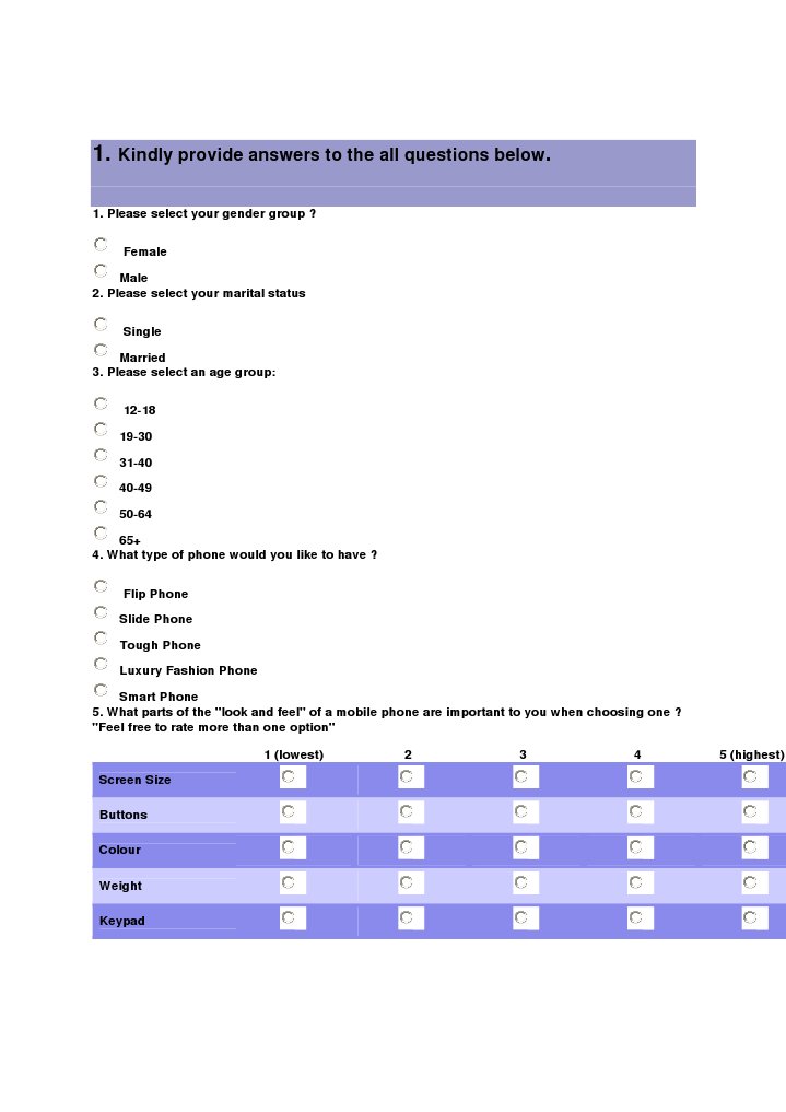 Mobile Phone Preference Survey Questions | PDF