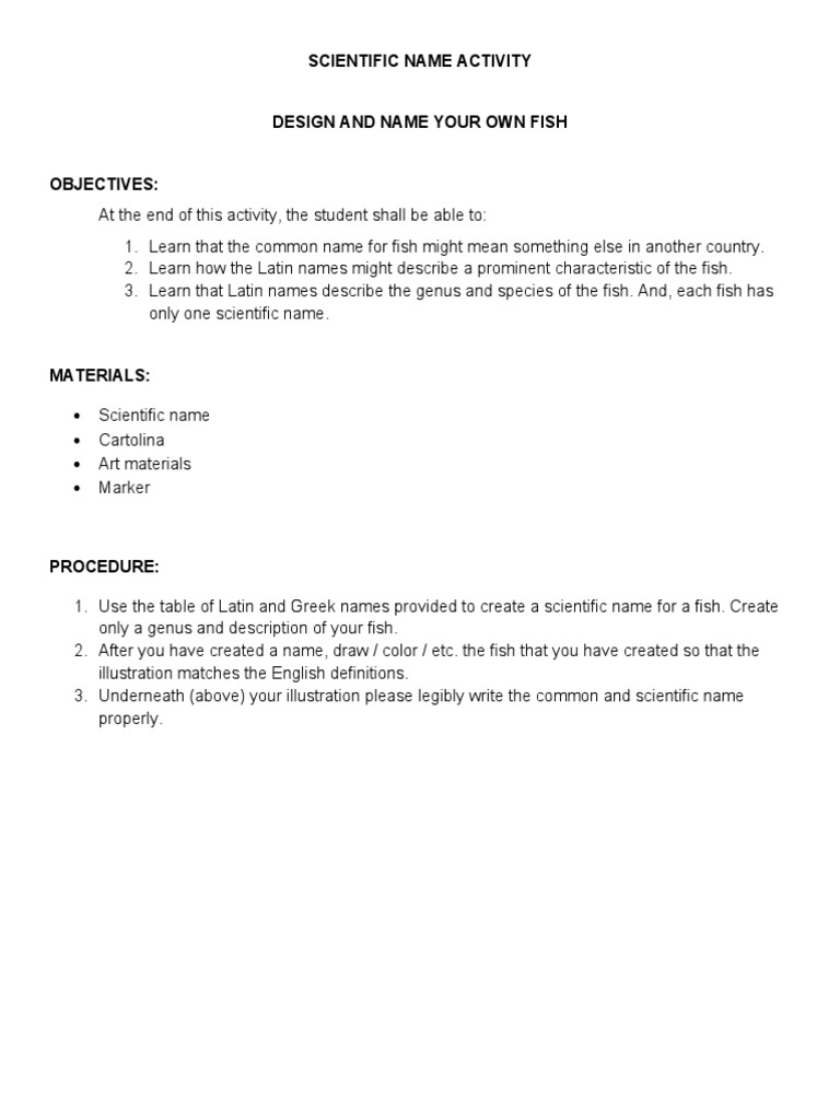 Scientific Name Activity | PDF