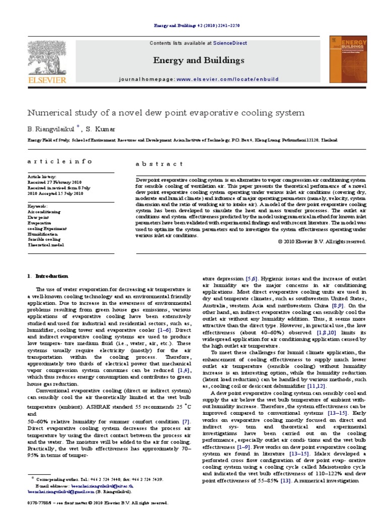 Numerical Study of A Novel Dew Point Evaporative Cooling System | PDF ...