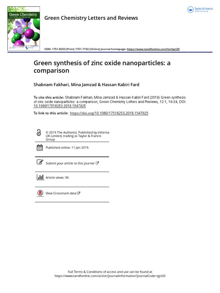 Green Synthesis of Zinc Oxide Nanoparticles A Comparison | PDF | Zinc ...