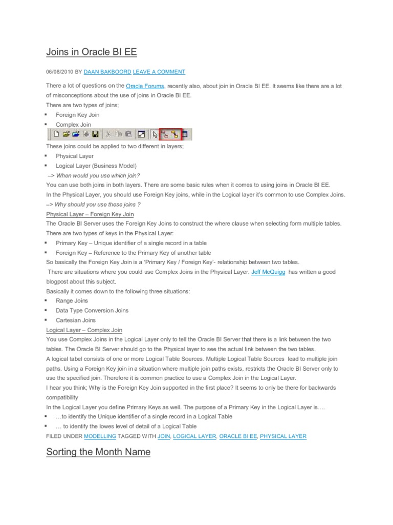Oracle BI EE Joins: Physical vs Logical Layers | PDF | Sql ...