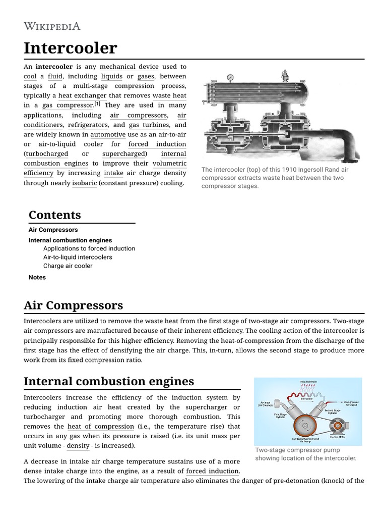 Intercooler Wikipedia PDF Turbocharger Internal Combustion Engine