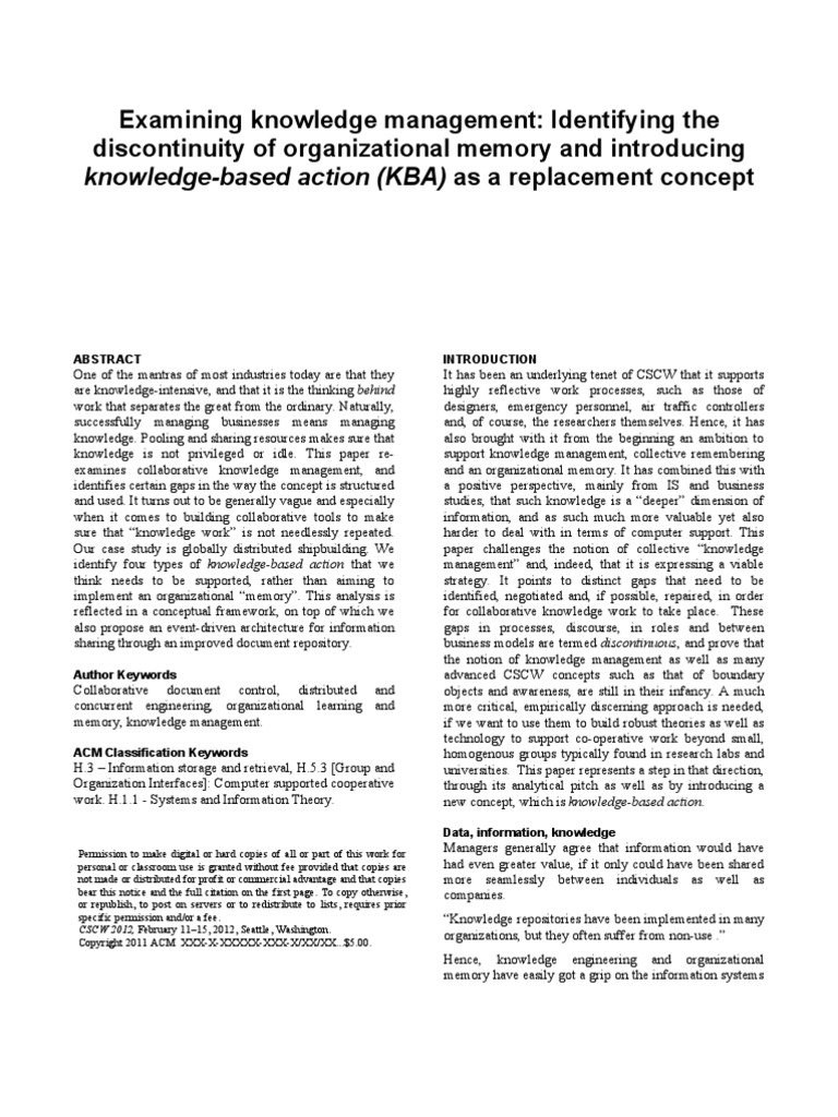 Knowledge-Based Action (KBA) As A Replacement Concept | PDF | Tacit ...