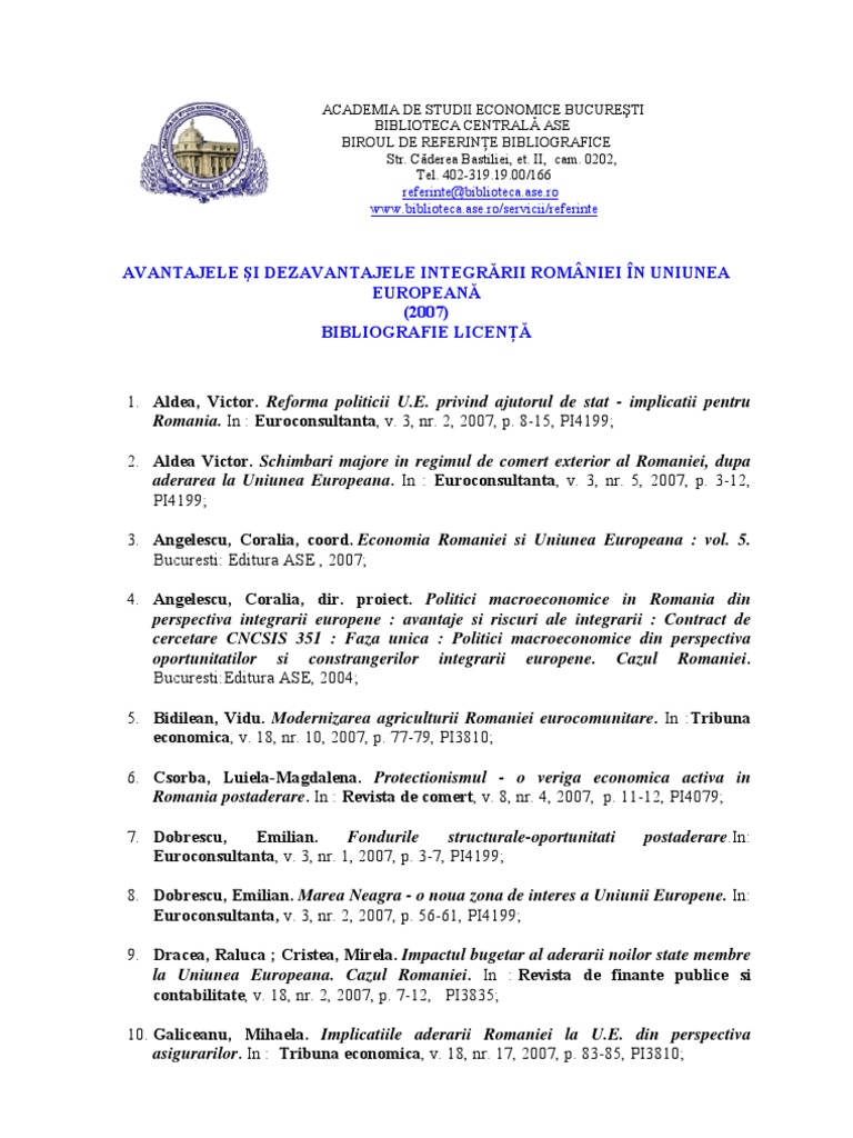 Avantajele Si Dezavantajele Integrarii Romaniei In Ue