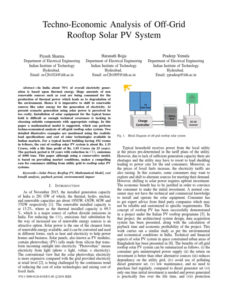 Techno Economic Analysis of Off Grid | PDF | Solar Power | Photovoltaic ...