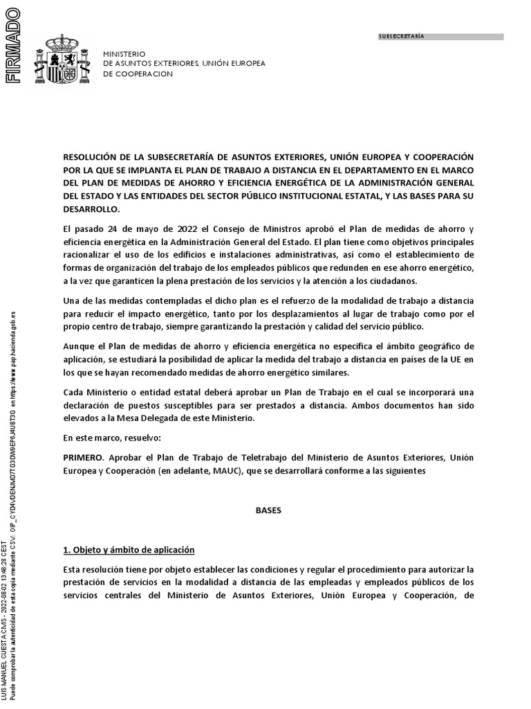 Plan de Trabajo A Distancia MAEC | PDF | Uso eficiente de energía ...