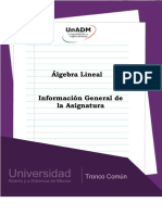 Álgebra Lineal Información General de La Asignatura