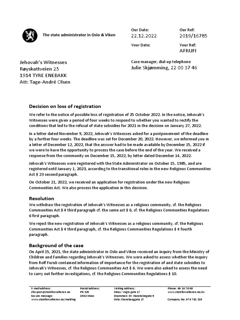 Decision on Withdrawal of Registration and Rejection of New