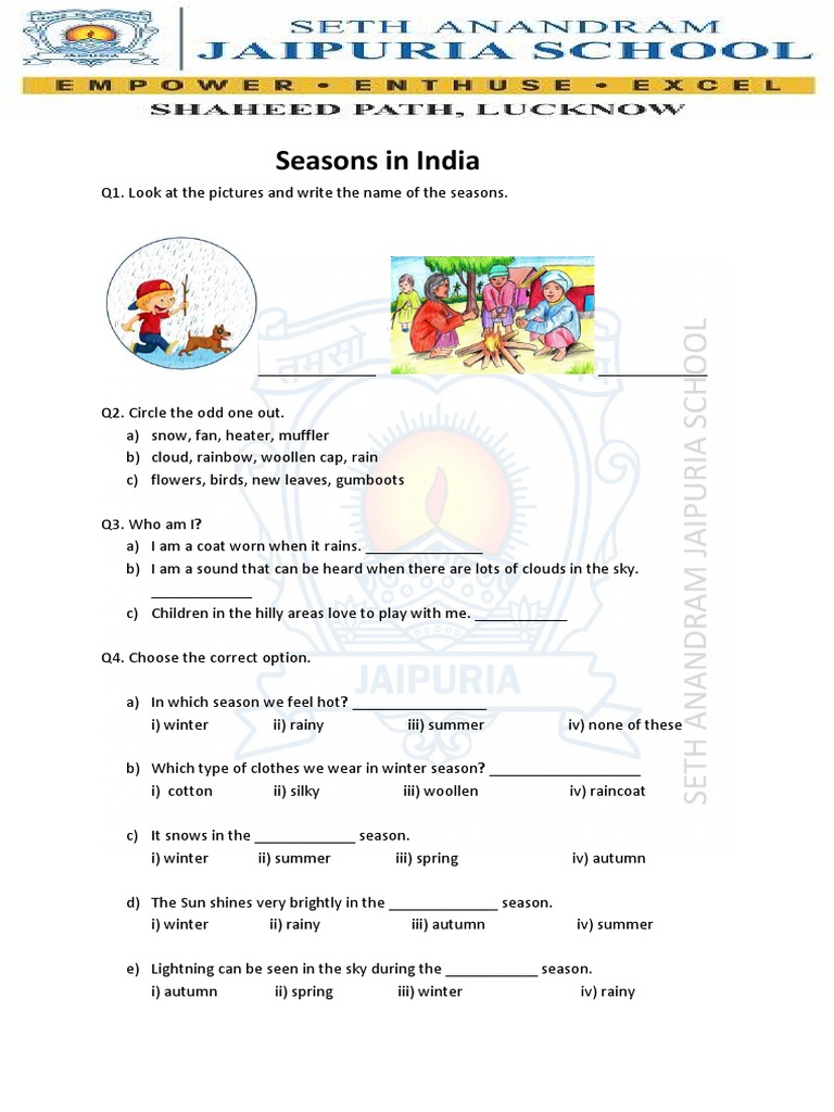 Revision Worksheet Seasons in India PDF Earth Phenomena