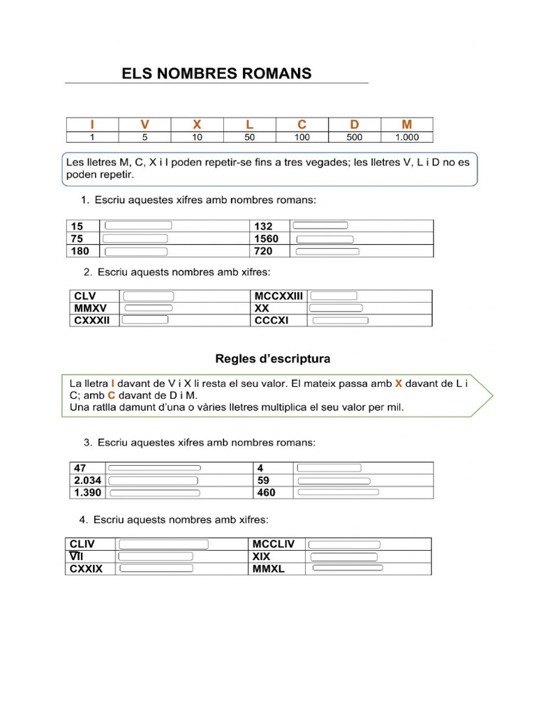 Exercicis Nombres Romans PDF