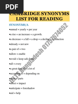 Cambridge Reading Vocab List