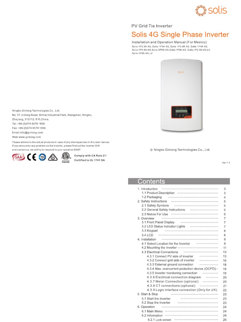 04 Inversor Solis - Manual - (2 - 5-6) K - 4G - MEX - V1,1 | PDF