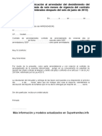 Modelo de Comunicación Al Arrendador Del Desistimiento Del Arrendatario Tras Más de Seis Meses de Vigencia Del Contrato (Para Contratos Celebrados Después Del Seis de Junio de 2013)