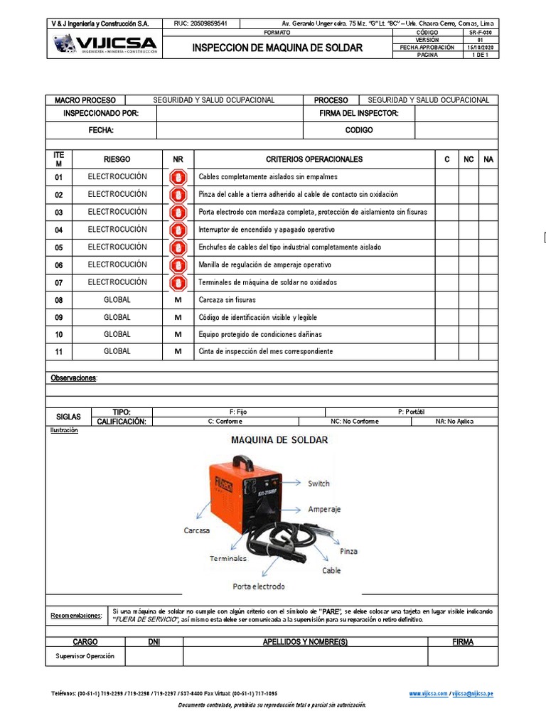 SR-F-030 Inspeccion de Maquina de Soldar | PDF