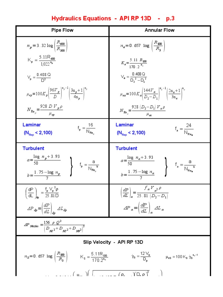 13D API Hydraulics Equations Aerospace Engineering Mechanical