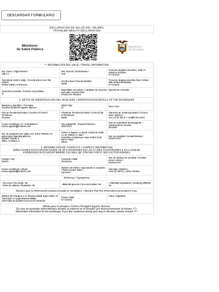Formulario del viajero ca pdf
