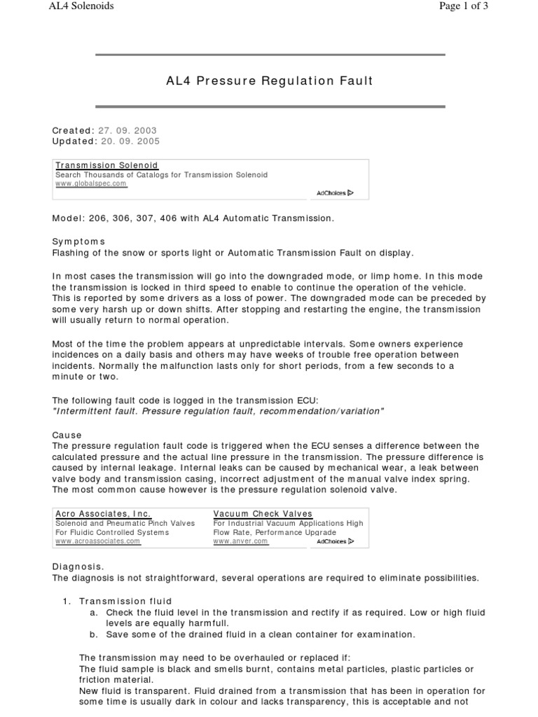 AL4 Pressure Regulation Fault PDF Valve Automatic Transmission