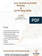 Introductory Session On Article Writing and Initial Writing