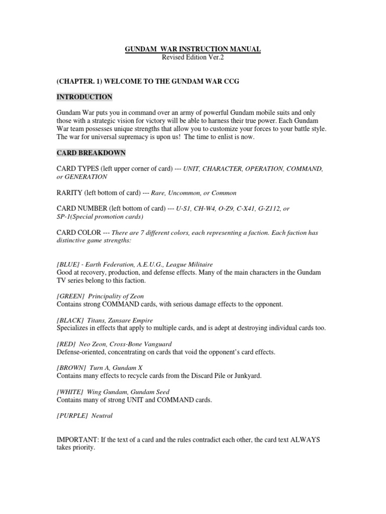 Gundam War Card Game Rules Manual | PDF | Gaming | Playing Cards