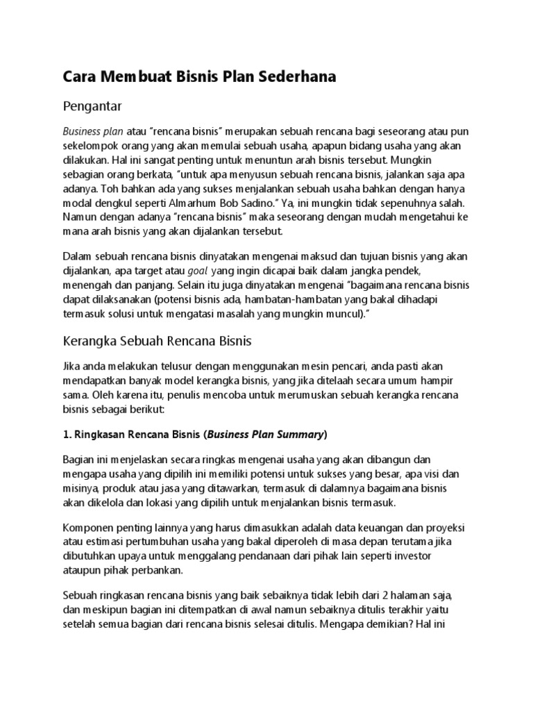 Cara Membuat Bisnis Plan Sederhana | PDF