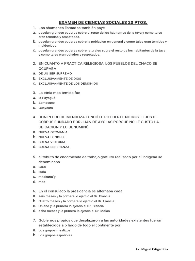Ciencias Sociales Examen 2 | PDF | América del Sur