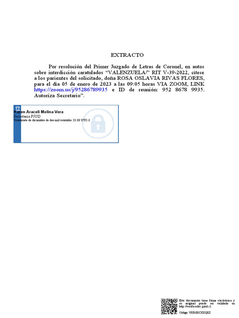 Citación en Juzgado de Letras de Coronel | PDF