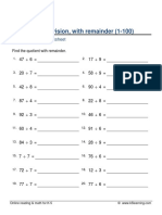 Grade 4 Division Worksheet - Single Digit Division, With Remainder (1-100) 02