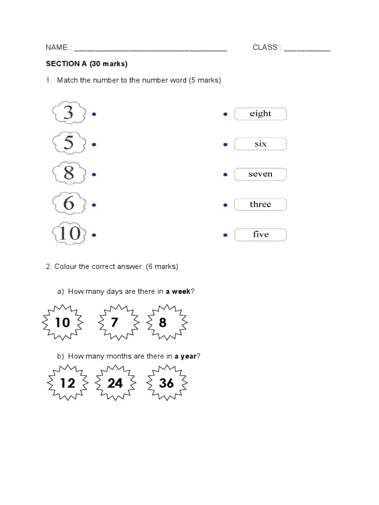 Year 1 Mathematics Exam Paper | PDF