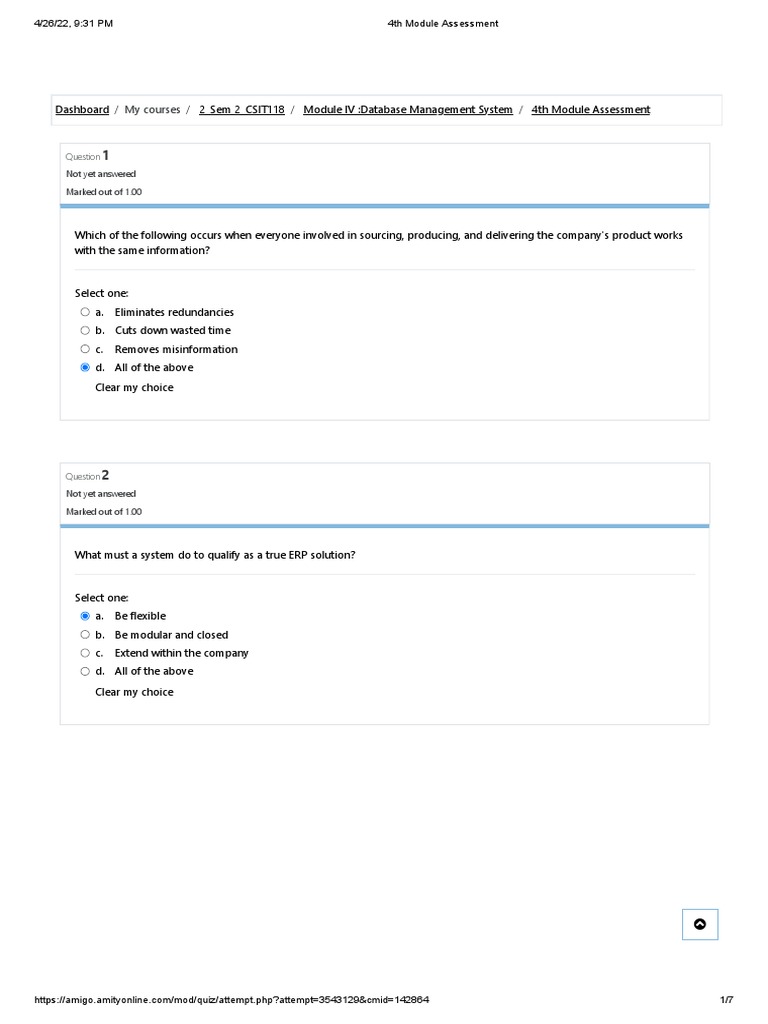 ERP System Assessment Quiz | PDF | Enterprise Resource Planning ...
