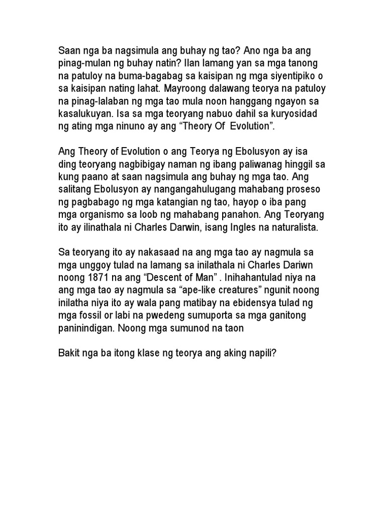 Saan Nga Ba Nagsimula Ang Buhay NG Tao | PDF