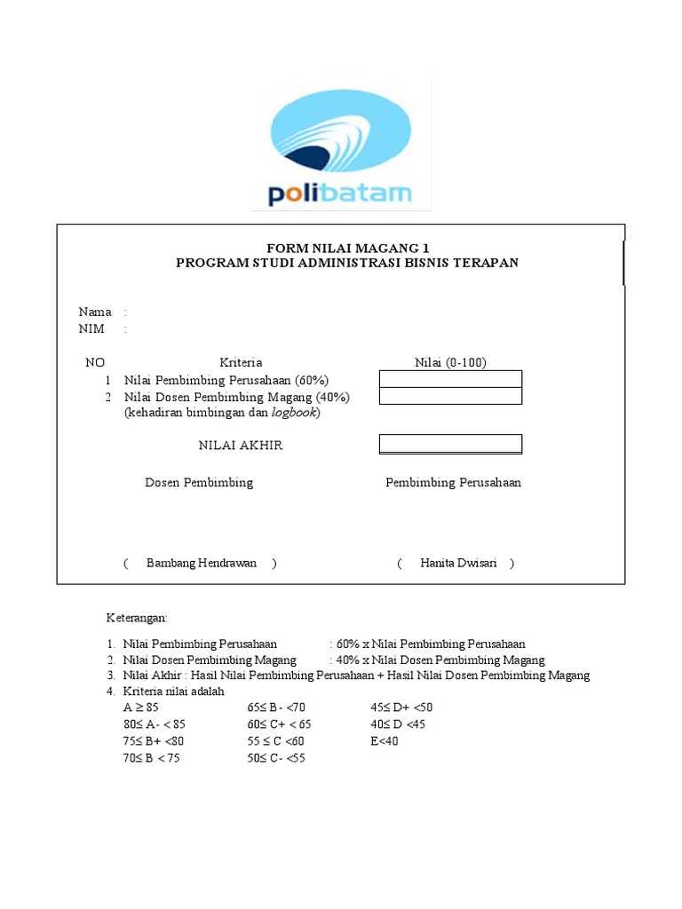 Form Nilai Magang I ABT TA2022-2023 | PDF