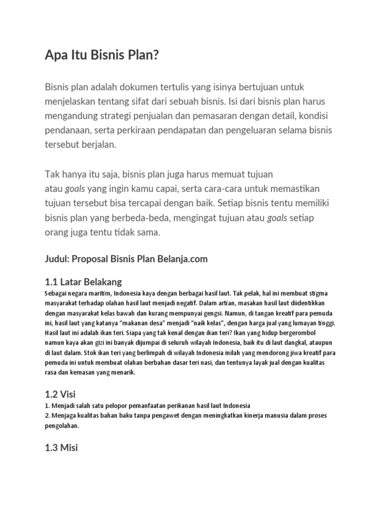 Apa Itu Bisnis Plan PDF