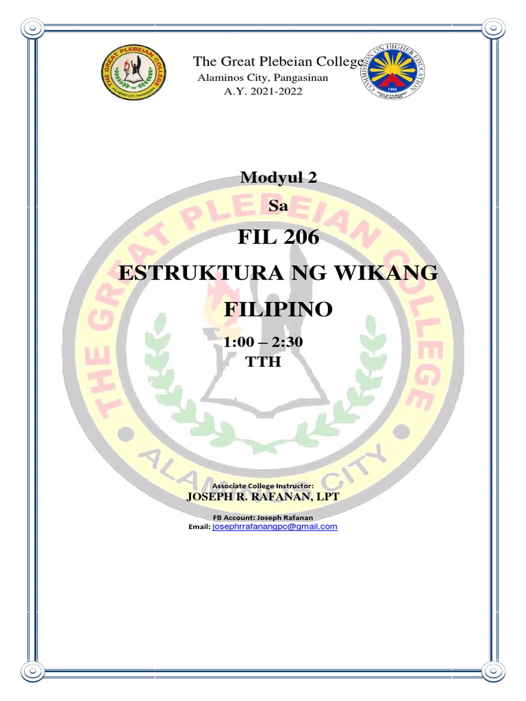 Midterm - Fil 206 Estruktura NG Wikang Filipino | PDF