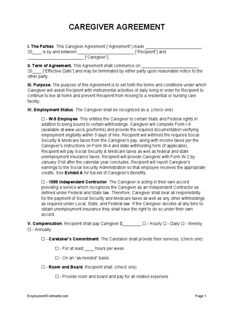 Caregiver Independent Contractor Agreement PDF Overtime Employment