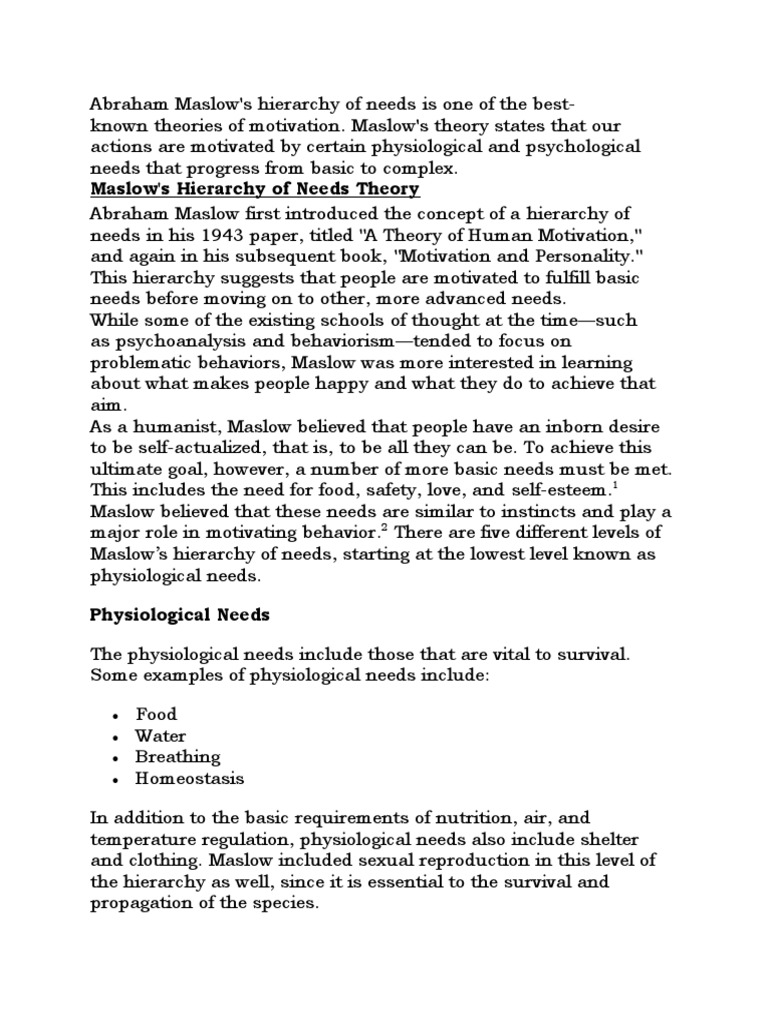 Abraham Maslow Hierarchy of Needs | PDF | Motivational | Motivation