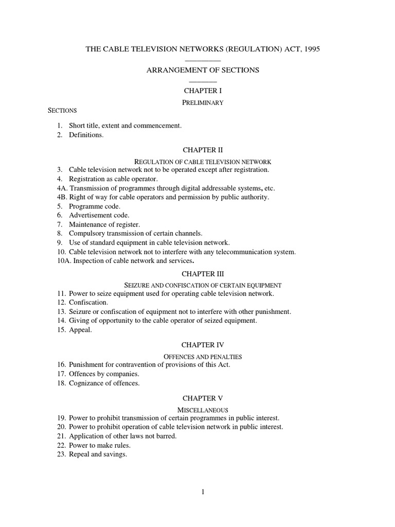 Indes Cable Television Networks (Regulation) Act, 1995 PDF