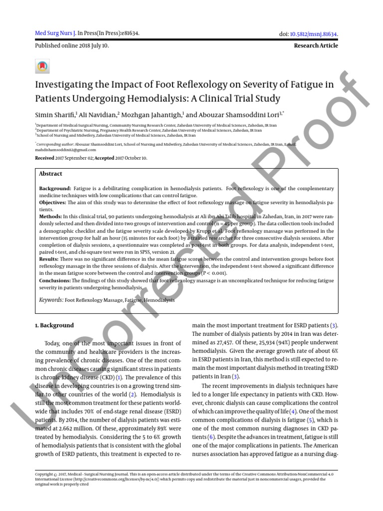 Investigating The Impact of Foot Reflexology On Se PDF Chronic