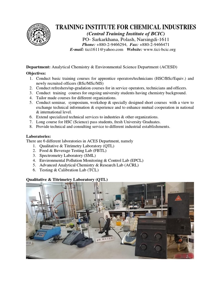 Training Institute For Chemical Industries PDF Chlorine Laboratories
