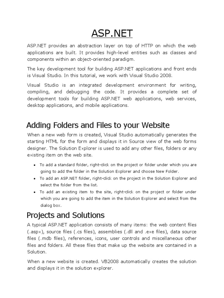Asp Net Development With Visual Studio Pdf World Wide Web