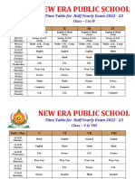 New Era Public School Half Yearly Exam 2022-23 Time Table Classes 1-12
